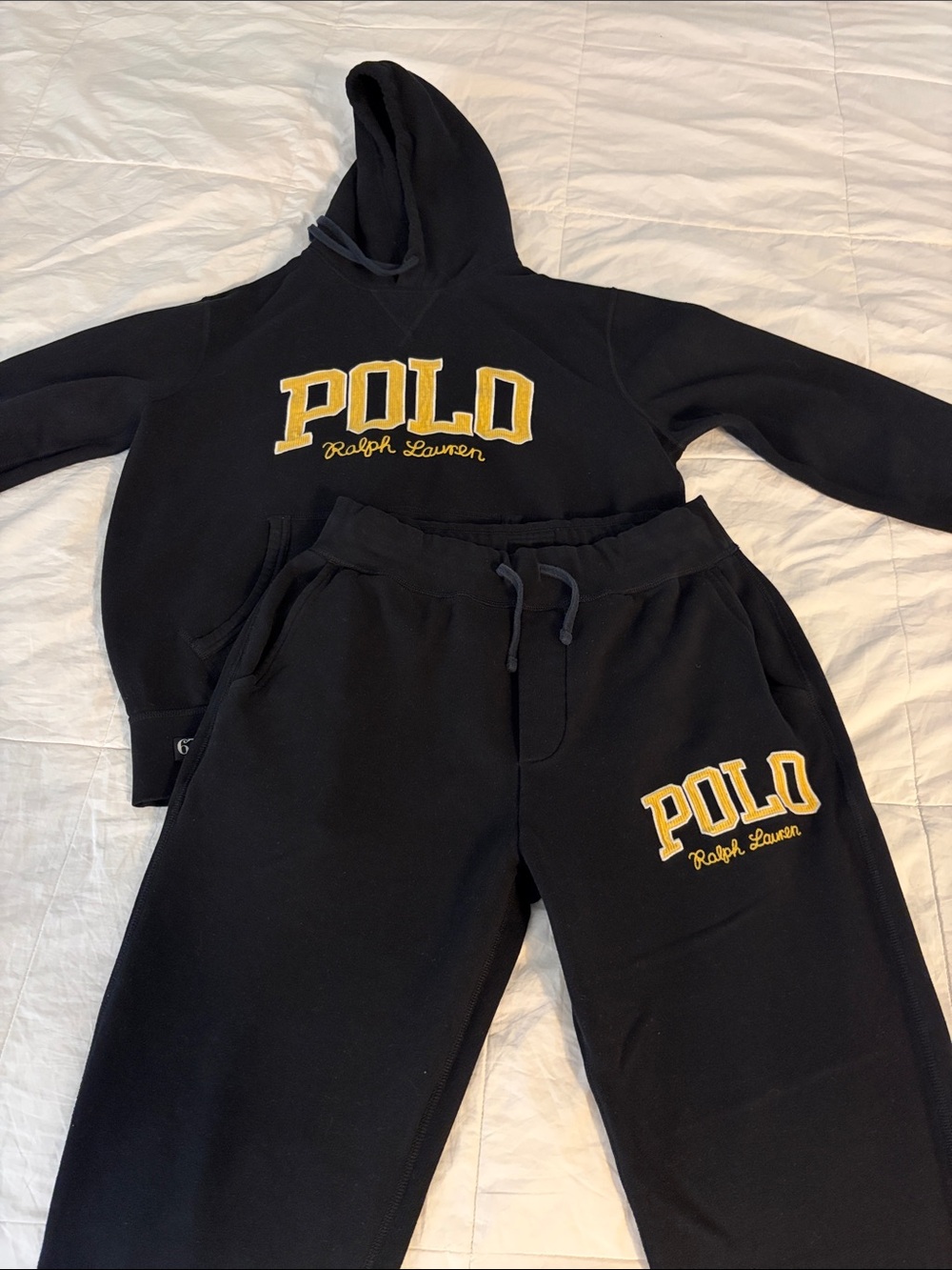 Polo by Ralph Lauren Black Sweatsuit with Yellow Logo Patch
